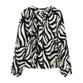 Women's zebra print long sleeve shirt with a mandarin collar and puff sleeves style - XS / Zebra Print (Color 1)