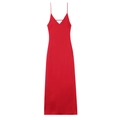 Robe longue nuisette en satin rouge vif avec fines bretelles et décolleté en V chic - Rouge