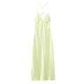 Elegante abito sottoveste in raso giallo tenue con scollo a V e lacci sul retro - XS / Giallo chiaro