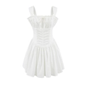 Robe blanche sans manches élégante avec nœud et jupe plissée de style français - S / Blanc