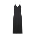 Robe longue noire en satin à fines bretelles et décolleté en V profond pour femme - Noir