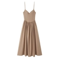 Elegantes Midi-Trägerkleid mit Korsett-Oberteil und plissiertem A-Linien-Rock in Beige - XS / Kaffeebraun