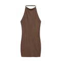 Mini abito bodycon marrone scuro allacciato al collo con scollatura drappeggiata e vestibilità slim - S / Marrone