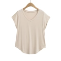 Top a maniche corte con scollo a V da donna color albicocca con orlo curvo - S / Albicocca Lattea
