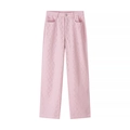 Pantaloni dritti da donna rosa chiaro con decorazione in strass su sfondo bianco - S / Rosa