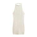 Mini abito bodycon smanicato bianco crema con scollo all'americana da donna su fondo bianco - S / Albicocca Lattea