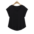T-shirt da donna con scollo a V a maniche corte nero con dettaglio orlo arrotondato - S / Nero
