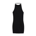 Abito corto nero aderente con scollo all'americana in tessuto a maglia elasticizzato - S / Nero