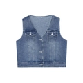Classic washed denim sleeveless vest with V-neck and double pockets on white background - XS / Denim Blue