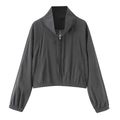 Minimalistische dunkelgraue Jacke mit Stehkragen und elastischen Bündchen in Anthrazit - XS / Grauer Blazer