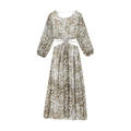 Olivgrünes Midi-Kleid mit Zebramuster, langen Ärmeln und Taillenausschnitten mit Schnürung - XS / Wie gezeigt