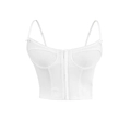 Elegant white ribbed corset top with front hook-and-eye closure and slim adjustable straps - S / White