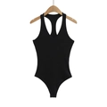 Detail of black racerback bodysuit featuring ribbed fabric and a slim fit design - S / Gray