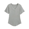 Dames slim fit grijs T-shirt met V-hals en afgeronde zoom in zachte modal stof - S / Grijs
