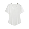 Klassiek wit T-shirt met korte mouwen, V-hals en ronde zoom voor een casual stijl - S / Wit