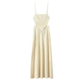 Elegantes champagnerfarbenes Satin-Maxikleid mit Taillenausschnitten und Triangel-Oberteil - XS / Hellgelb