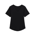 Minimalistisch zwart dames T-shirt met V-hals en afgeronde zoom in een slanke pasvorm - S / Zwart