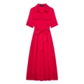 Abito a camicia in popeline rosso a maniche corte con cintura in vita e tasche - XS / Rosso