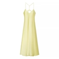 Minimalistisches hellgelbes Satin-Midikleid mit Schnürung am Rücken und seidigem Finish - S / Hellgelb