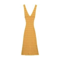 Slim fit sleeveless knitted long dress with bright yellow and orange stripes and V-neckline - S / Yellow Plaid