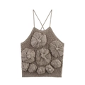 Chic 3D texture halter neck crop top in beige with cross straps for women 2025 fashion - S / Khaki