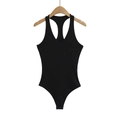 Slim fit black ribbed bodysuit featuring a deep V-neck and racerback cut style - S / Gray