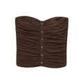 Top palabra de honor marrón fruncido con botones delanteros y tejido elástico suave - XS / Marrón Oscuro