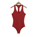 Slim fit red ribbed bodysuit with racerback and V-neck design for a sexy spring look - S / Red
