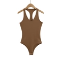 Slim fit backless ribbed bodysuit for women in earthy brown color with racerback detail - S / Brown