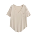 Damen V-Ausschnitt Kurzarm T-Shirt mit Tasche und abgerundetem Saum in Apricot - S / Milchiges Aprikot