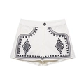 Pantalones cortos blancos de algodón con bordado étnico negro y diseño de talle medio - XS / Falda