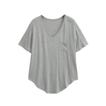 Damen Casual V-Ausschnitt T-Shirt in Grau mit Brusttasche und geschwungenem Saum - S / Grau