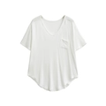 Damen Kurzarm T-Shirt mit V-Ausschnitt, Brusttasche und asymmetrischem Saum in Weiß - S / Weiß