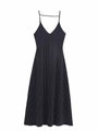 Elegantes schwarzes Maxikleid mit Spaghettiträgern, weißen Punkten und V-Ausschnitt - XS / Schwarz