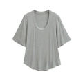Minimalistisch grijs T-shirt met diepe U-hals en ronde zoom, platte weergave op wit - S / Grijs