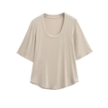 Elegante damesblouse met ronde hals in champagne zijdeachtige stof voor het voorjaar - S / Melkachtig Abrikoos