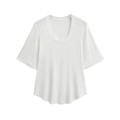 Witte dames t-shirt met diepe U-hals, uitlopende mouwen en een ronde zoomlijn - S / Wit
