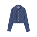 Classic dark blue cropped denim jacket with long sleeves and front button pockets - XS / Dark Blue