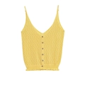 Top en maille jaune vif avec col en V profond et boutons décoratifs pour femmes chic - S / Jaune