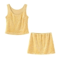 Completo due pezzi con paillettes gialle composto da crop top e minigonna coordinata - S / Giallo