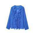Elegante koningsblauwe chiffon blouse met gelaagde ruches en lange mouwen met V-hals - XS / Blauw