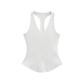 White ribbed V-neck racerback tank top in a slim fit athletic style for women - S / White