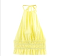 Light yellow halter neck top with pleated details and elasticized hem for women - S / Halter Smocked Style (JJ035 2673 5611) / Yellow