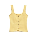 Heldergele vest van wafelbreisel met vintage knopen en een diepe U-hals - Geel