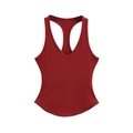 Women's burgundy rib-knit slim fit tank top with deep V-neck and racerback design - S / Burgundy