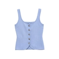 Light blue knitted vest featuring square neck and silver irregular metal buttons - S / Light Blue