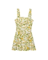 Détail de la robe en lin à fleurs jaunes avec décolleté carré et détails plissés - XS / Comme indiqué
