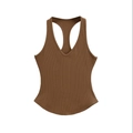 Slim fit dark brown racerback camisole for women with ribbed knit texture and V-neckline - Brown