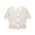 Chique set van kortemouw jas van linnenmix en broek met wijde pijpen voor dames - XS / Jas met korte mouwen