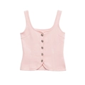Pink sleeveless knit vest featuring a square neck and heart-shaped silver buttons - S / Light Pink